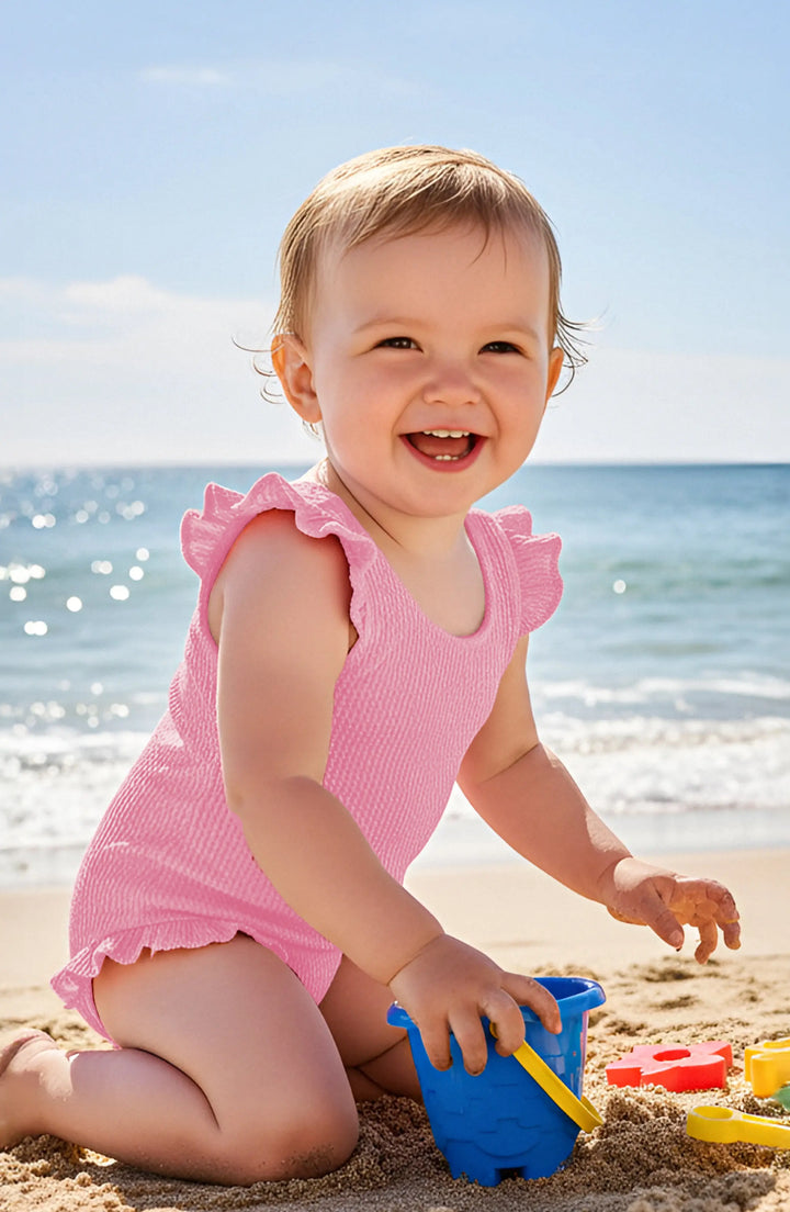 Lulu Toddler Crinkle Ruffle One Piece - Candy Pink