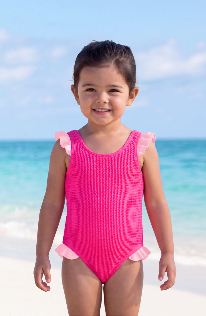 Lulu Toddler Crinkle Ruffle One Piece - Fuchsia