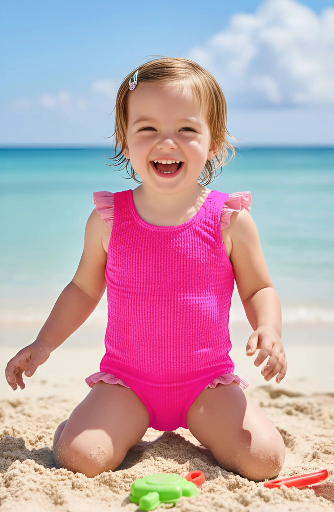 Lulu Toddler Crinkle Ruffle One Piece - Fuchsia