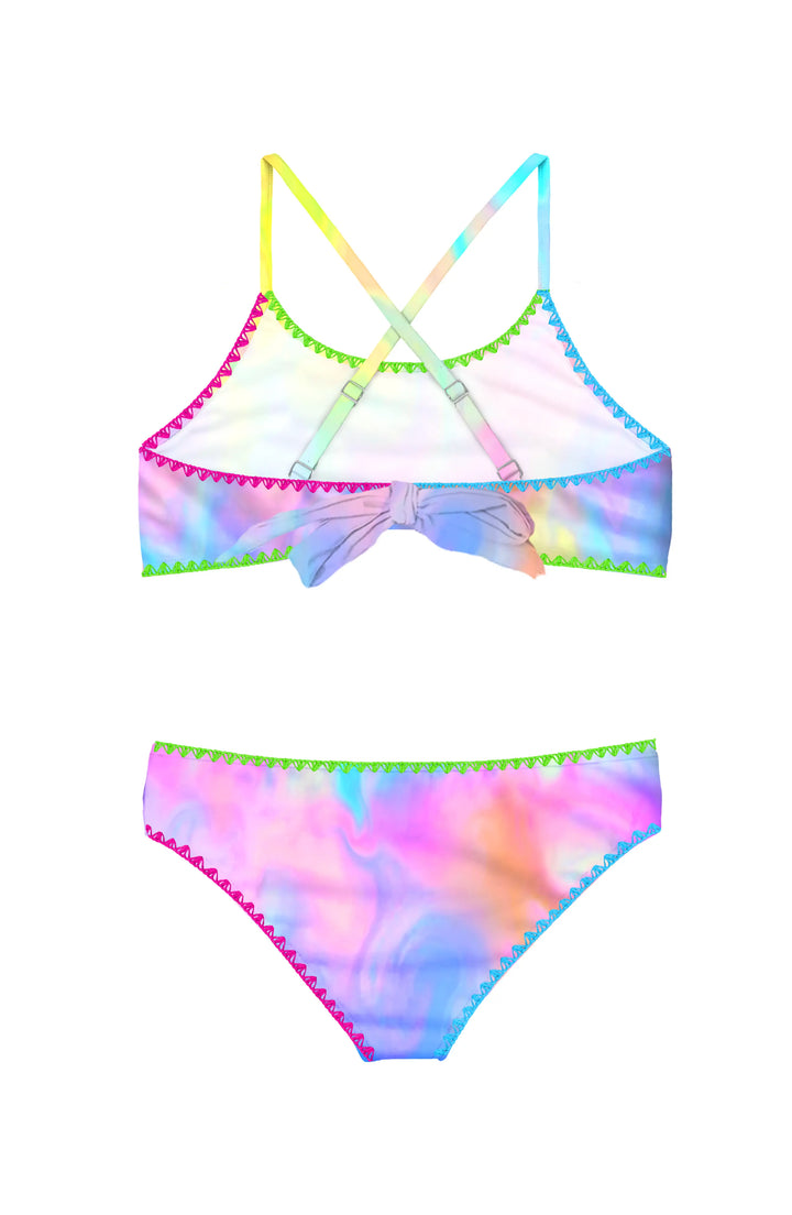 Luna Marble Print Bikini Swimsuit with Embroidered Trim
