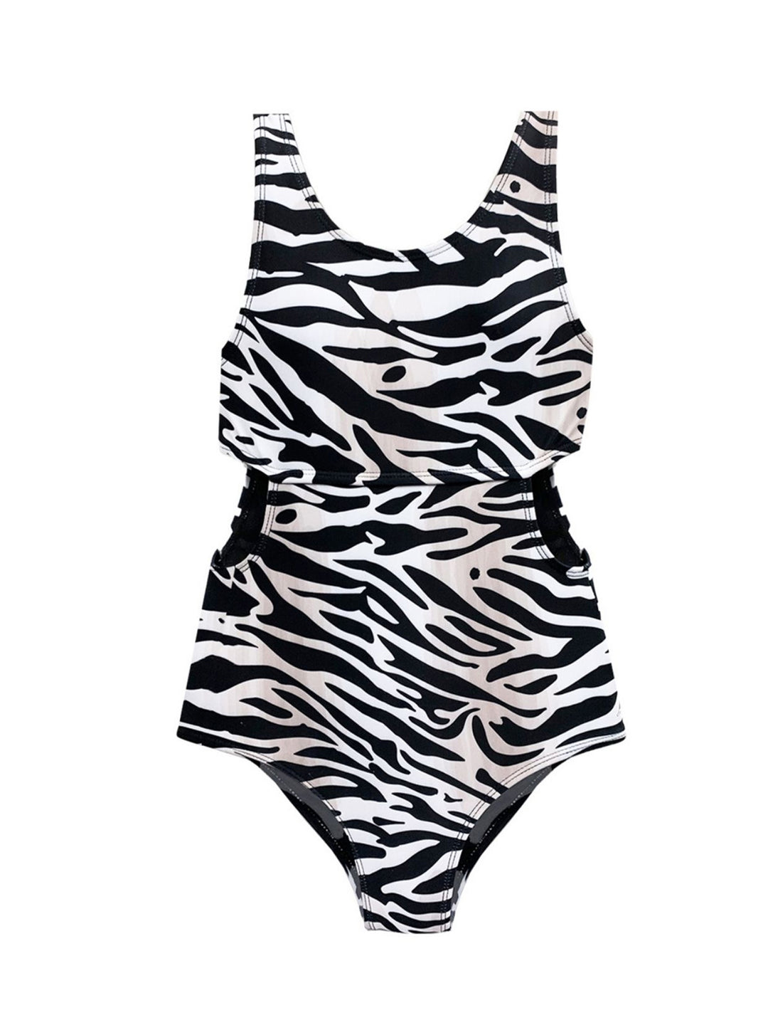 girls black and white zebra print one piece swimsuit