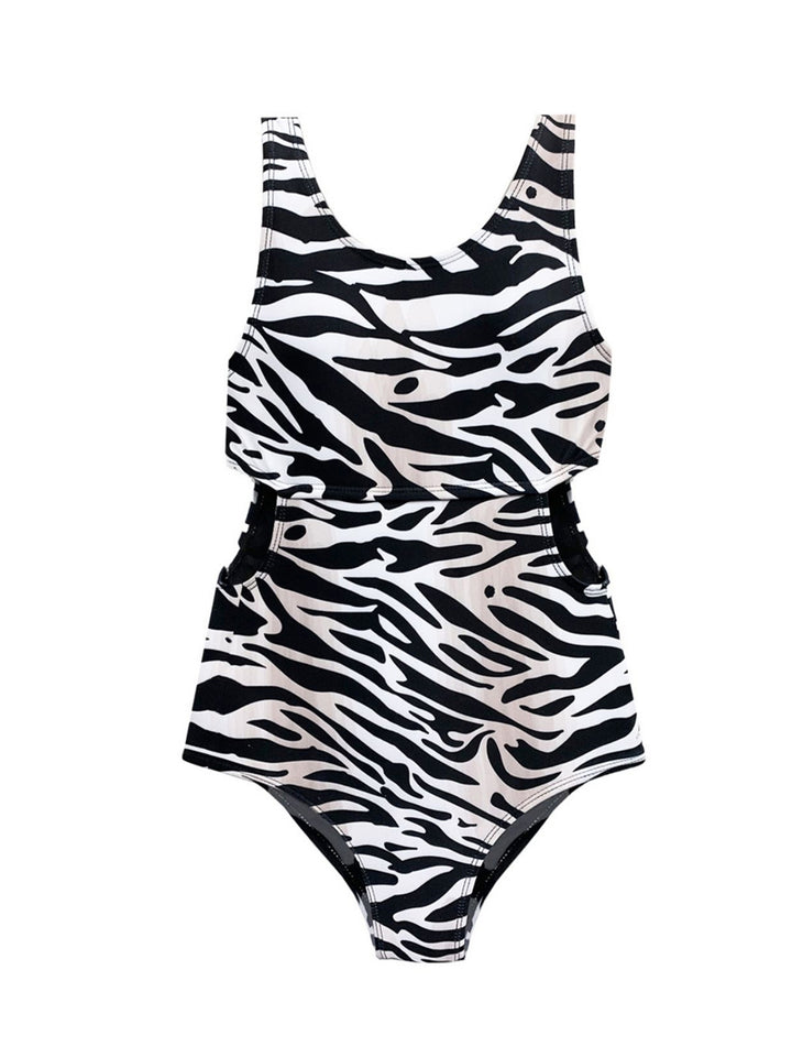 girls black and white zebra print one piece swimsuit