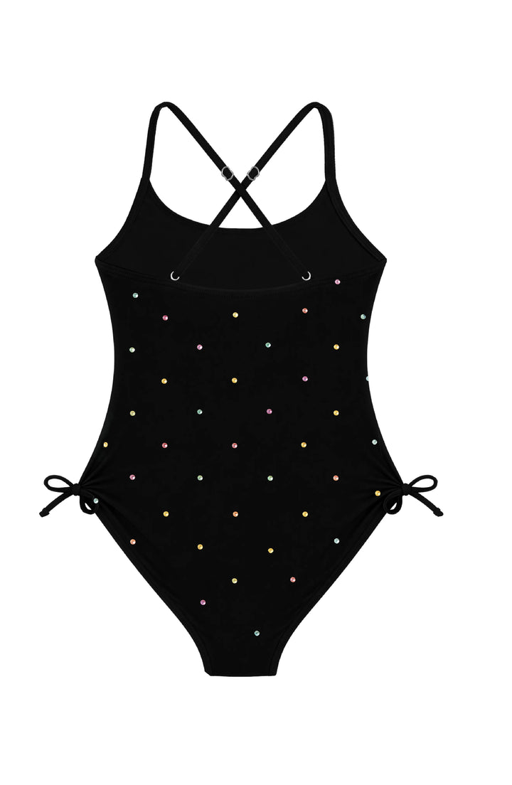 Mara Gathered One Piece Swimsuit with Rhinestone Detail