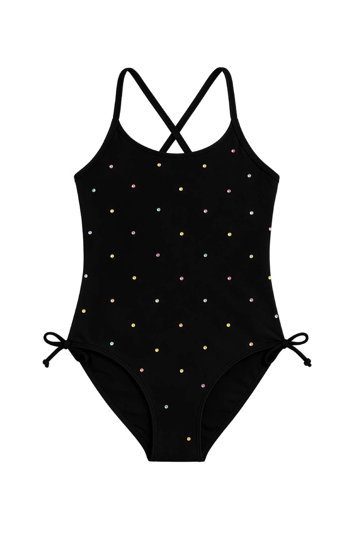 Mara Gathered One Piece Swimsuit with Rhinestone Detail