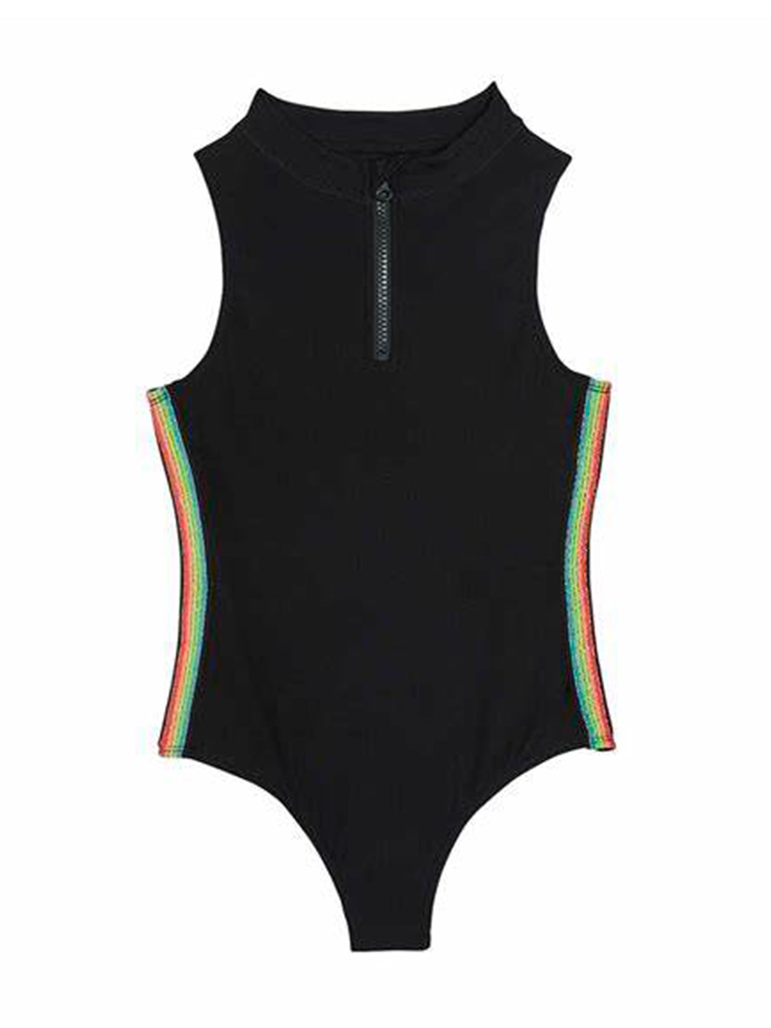 MINNA  - Ribbed Rainbow Zip-up One Piece Halter Swimsuit | Limeapple