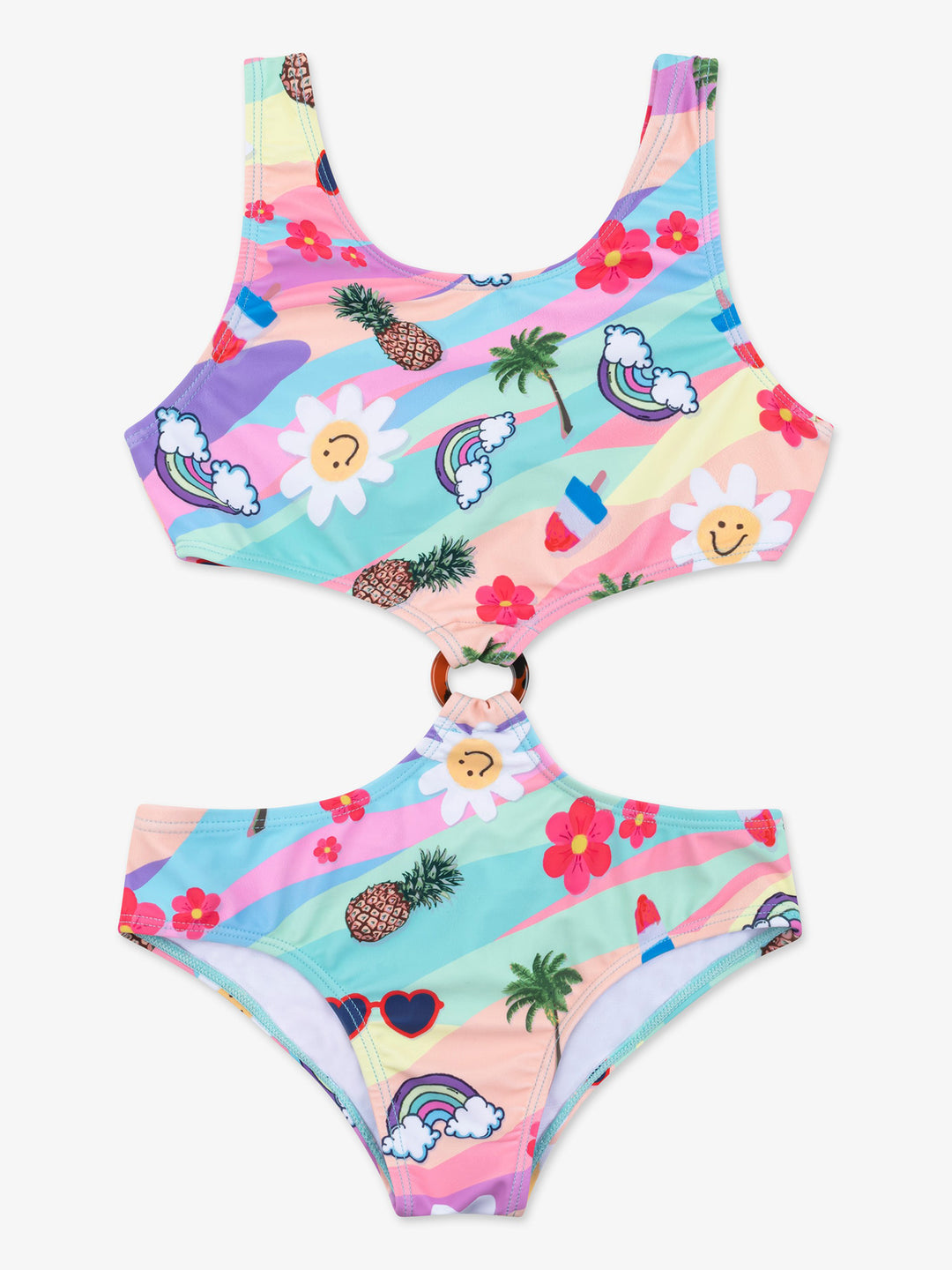 girls printed cutout one piece swimsuit