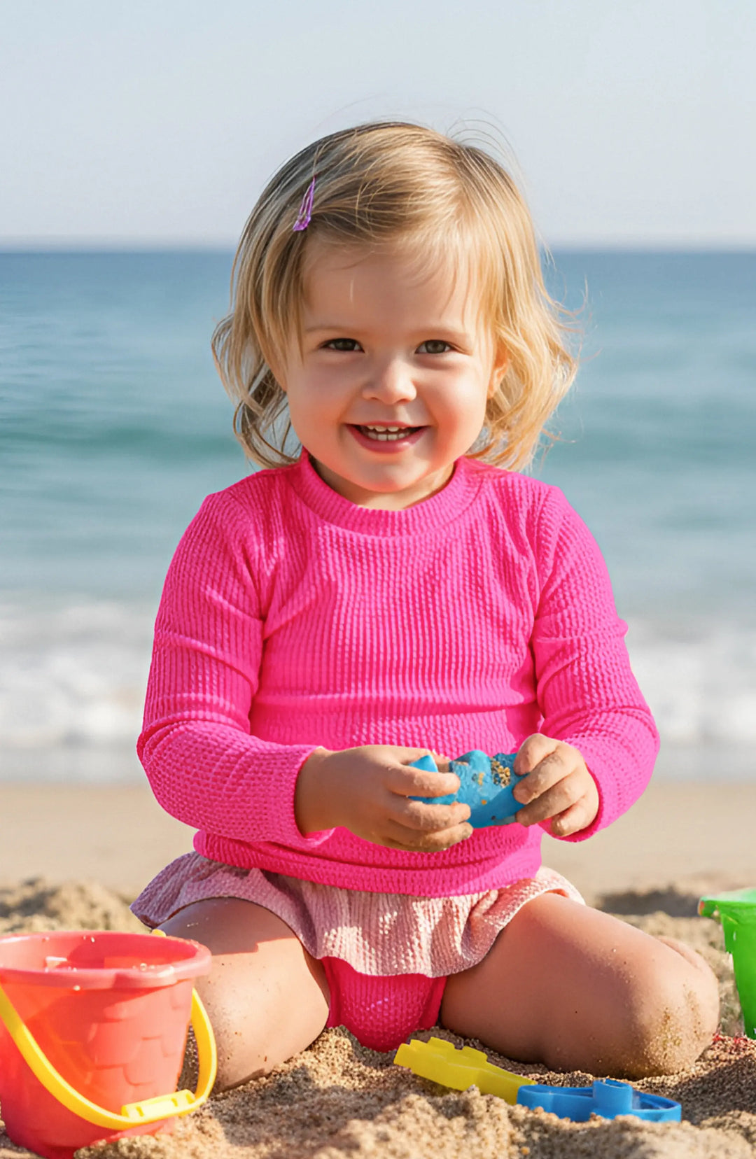 Pia Toddler Crinkle Ruffle Rashguard Set - Fuchsia