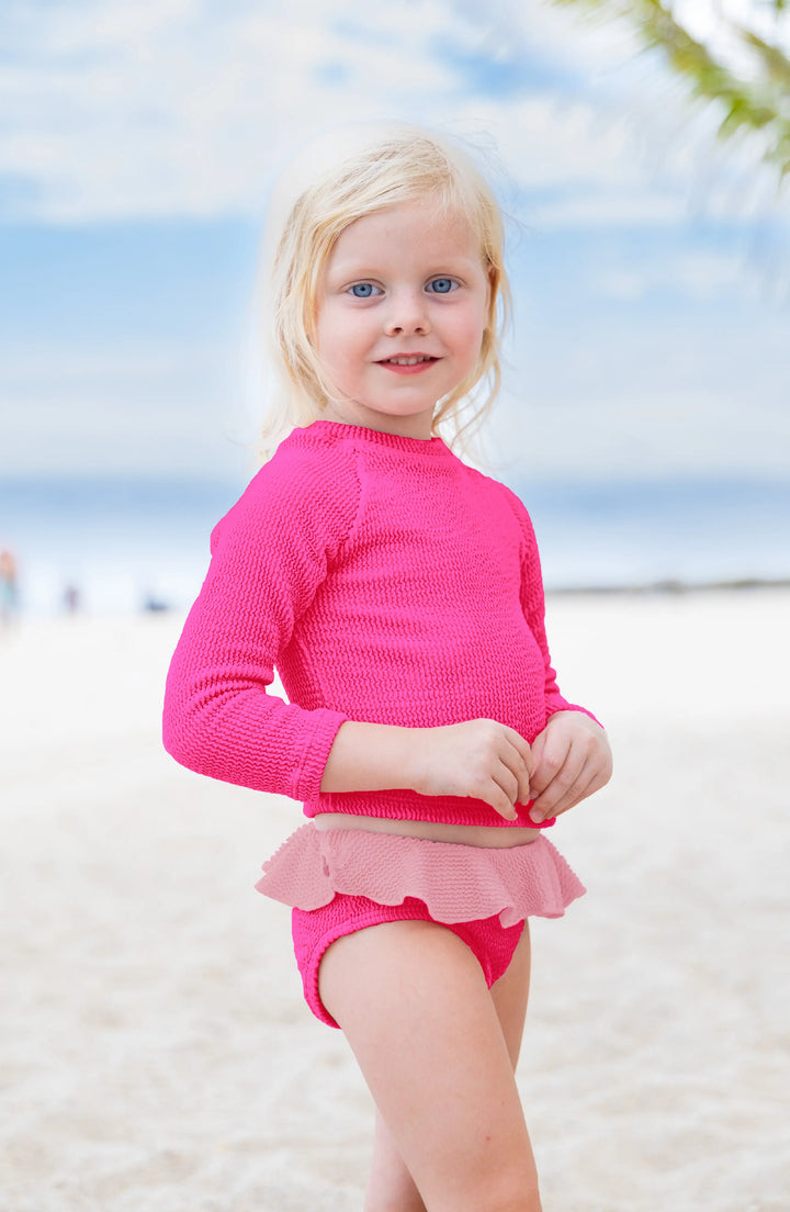 Pia Toddler Crinkle Ruffle Rashguard Set - Fuchsia
