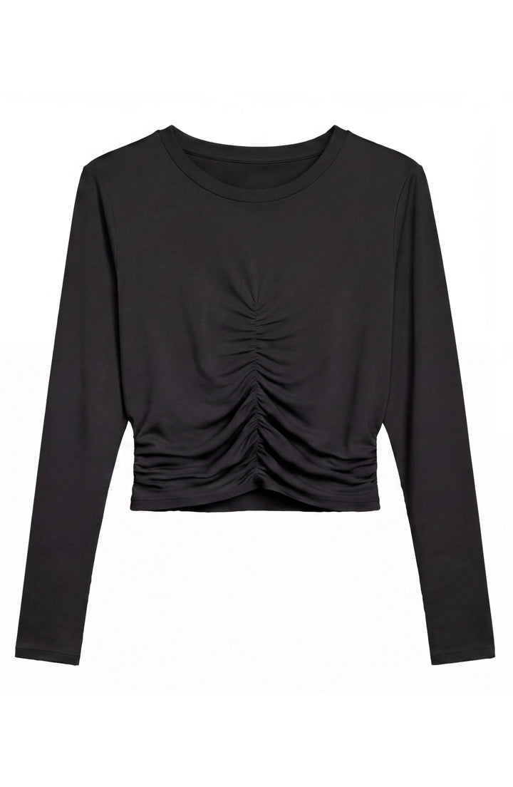 Pixie -  Ruched Long Sleeve Top - Black
