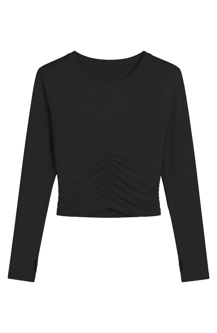 Pixie -  Ruched Long Sleeve Top - Black