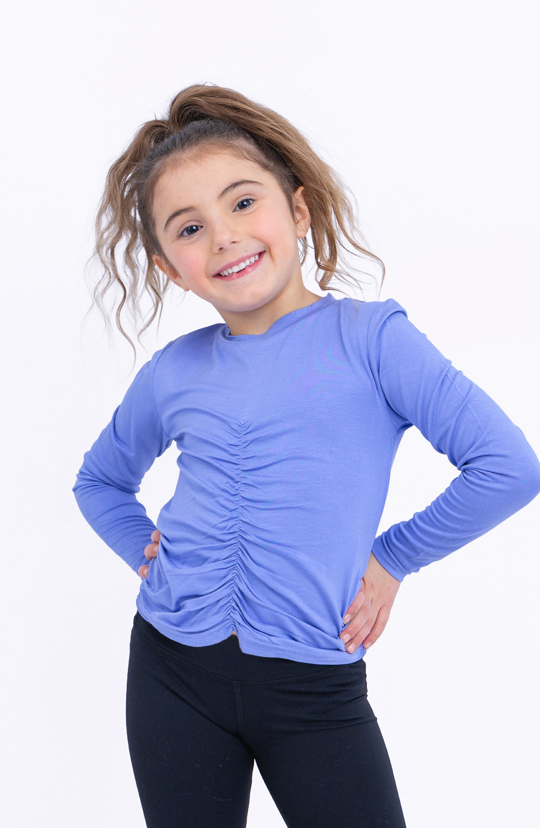 Pixie -  Ruched Long Sleeve Top - Periwinkle