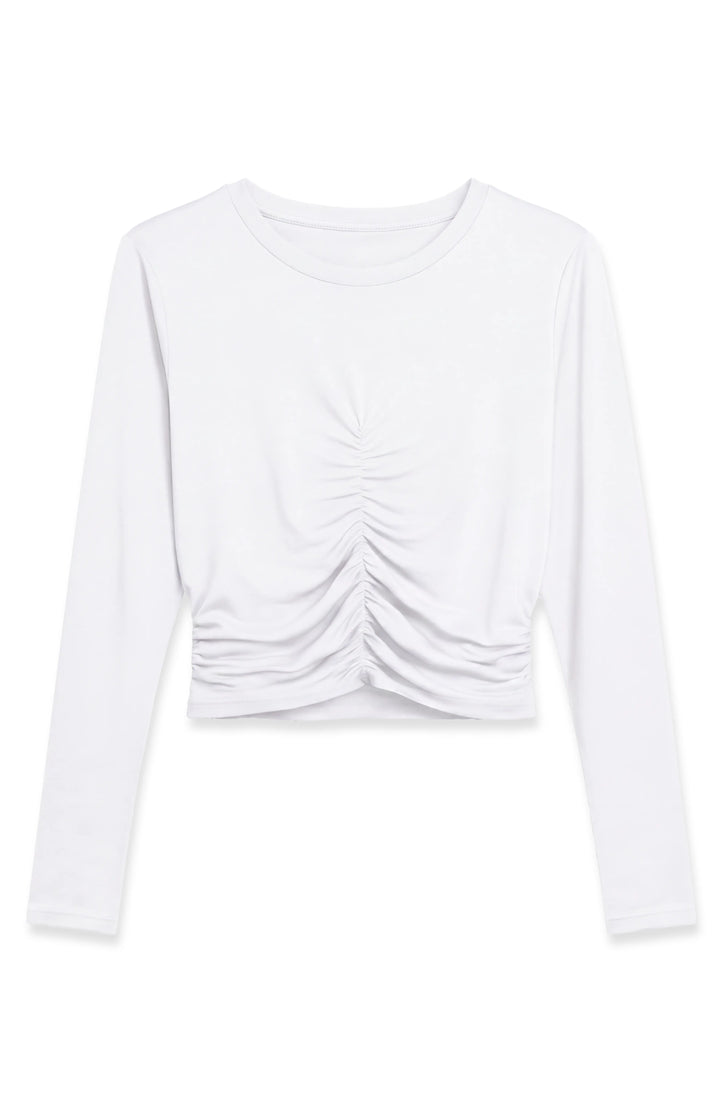 Pixie -  Ruched Long Sleeve Top - White