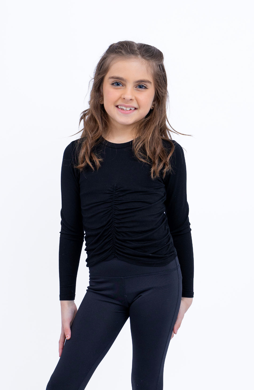 Pixie -  Ruched Long Sleeve Top - Black