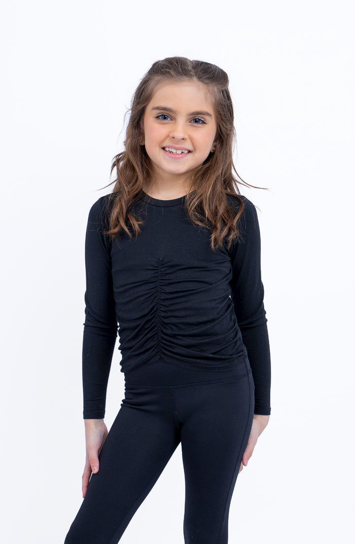 Pixie -  Ruched Long Sleeve Top - Black
