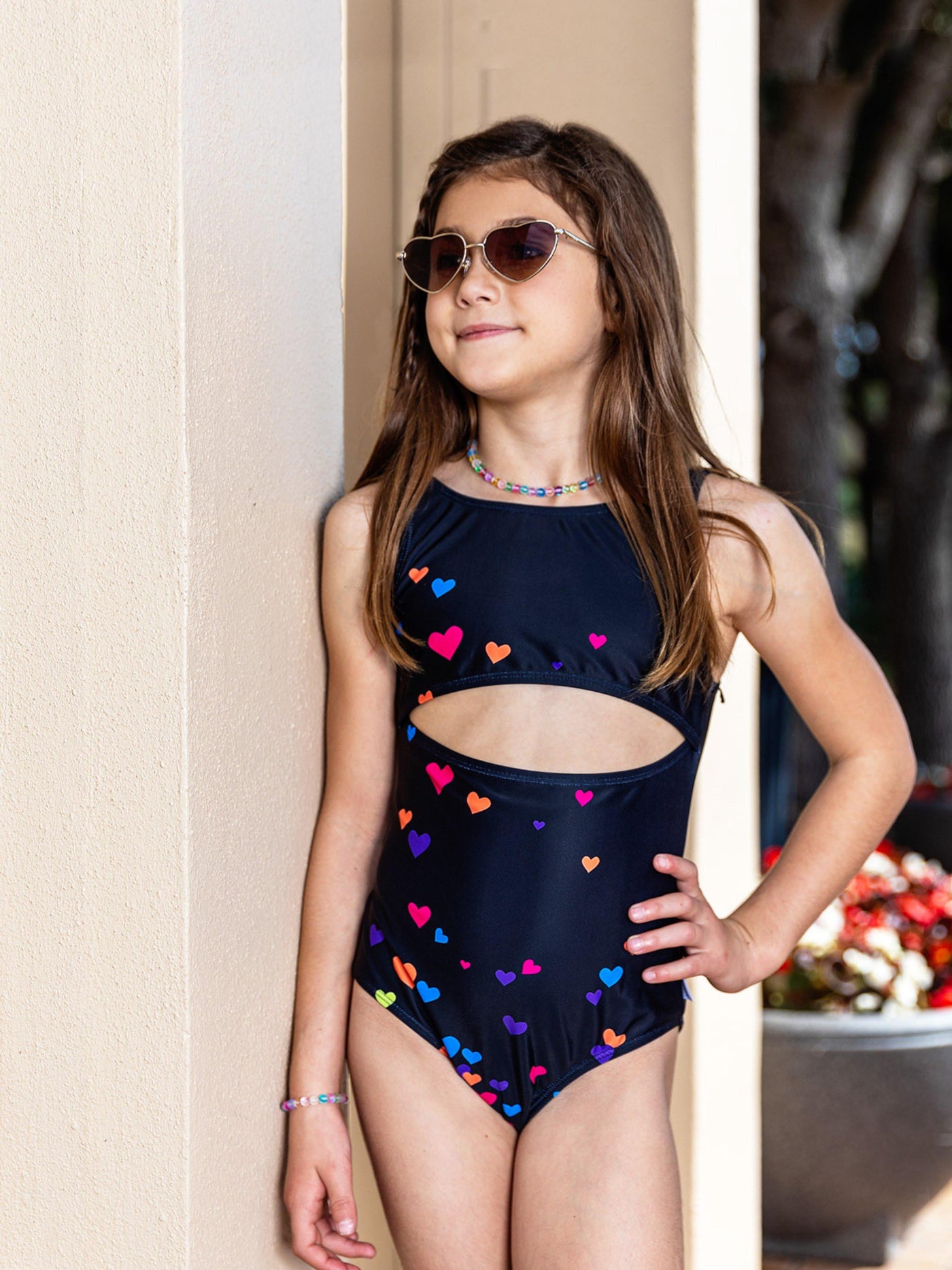PRISCILLA - Heart Print Cut Out One Piece Swimsuit | Limeapple