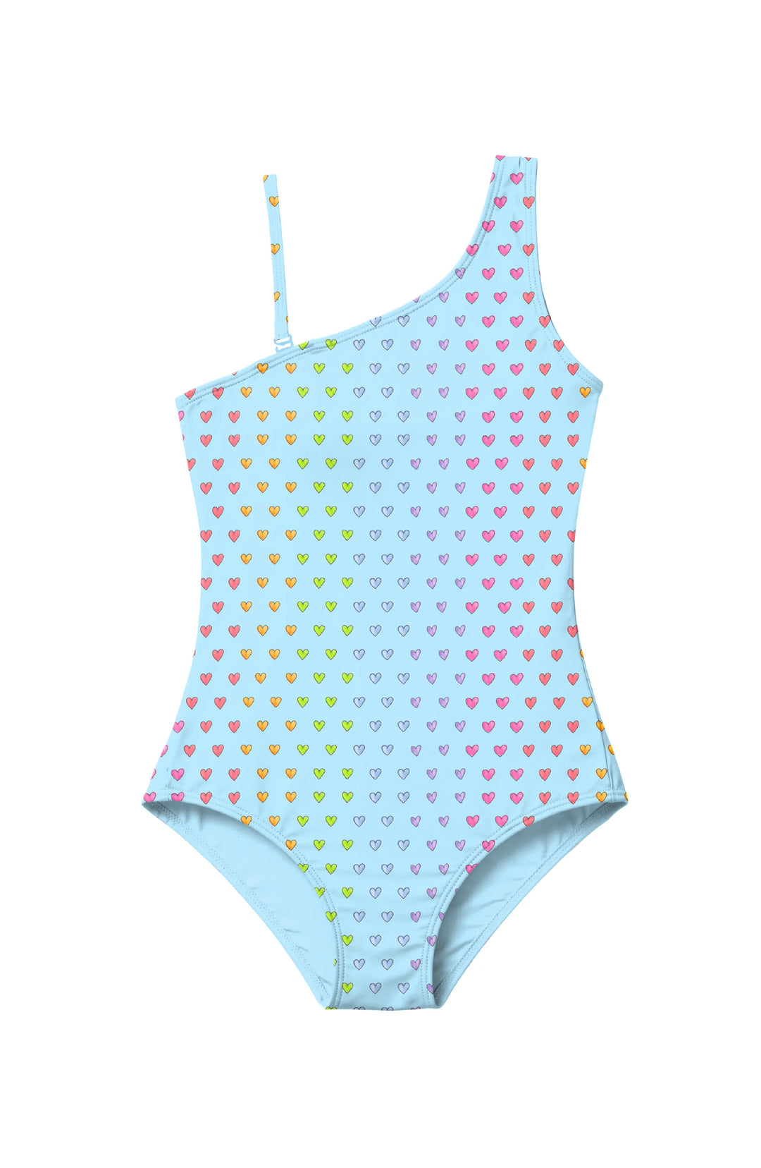 Rhea Multicolor Heart Printed One Shoulder One Piece Swimsuit
