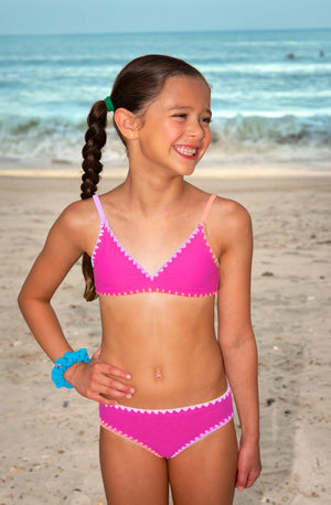Rani Embroidered Trim Bikini Swimsuit - Fuchsia