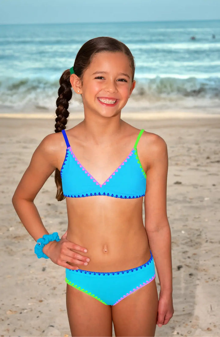 Rani Embroidered Trim Bikini Swimsuit - Turquoise