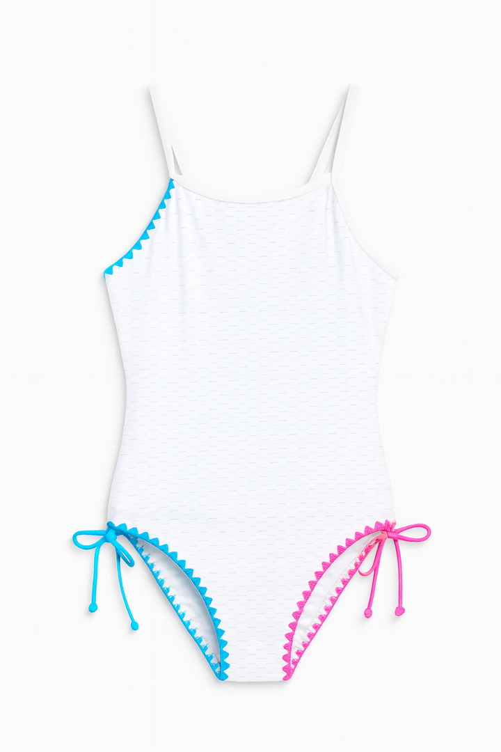 Sari Embroidered Trim One Piece Swimsuit