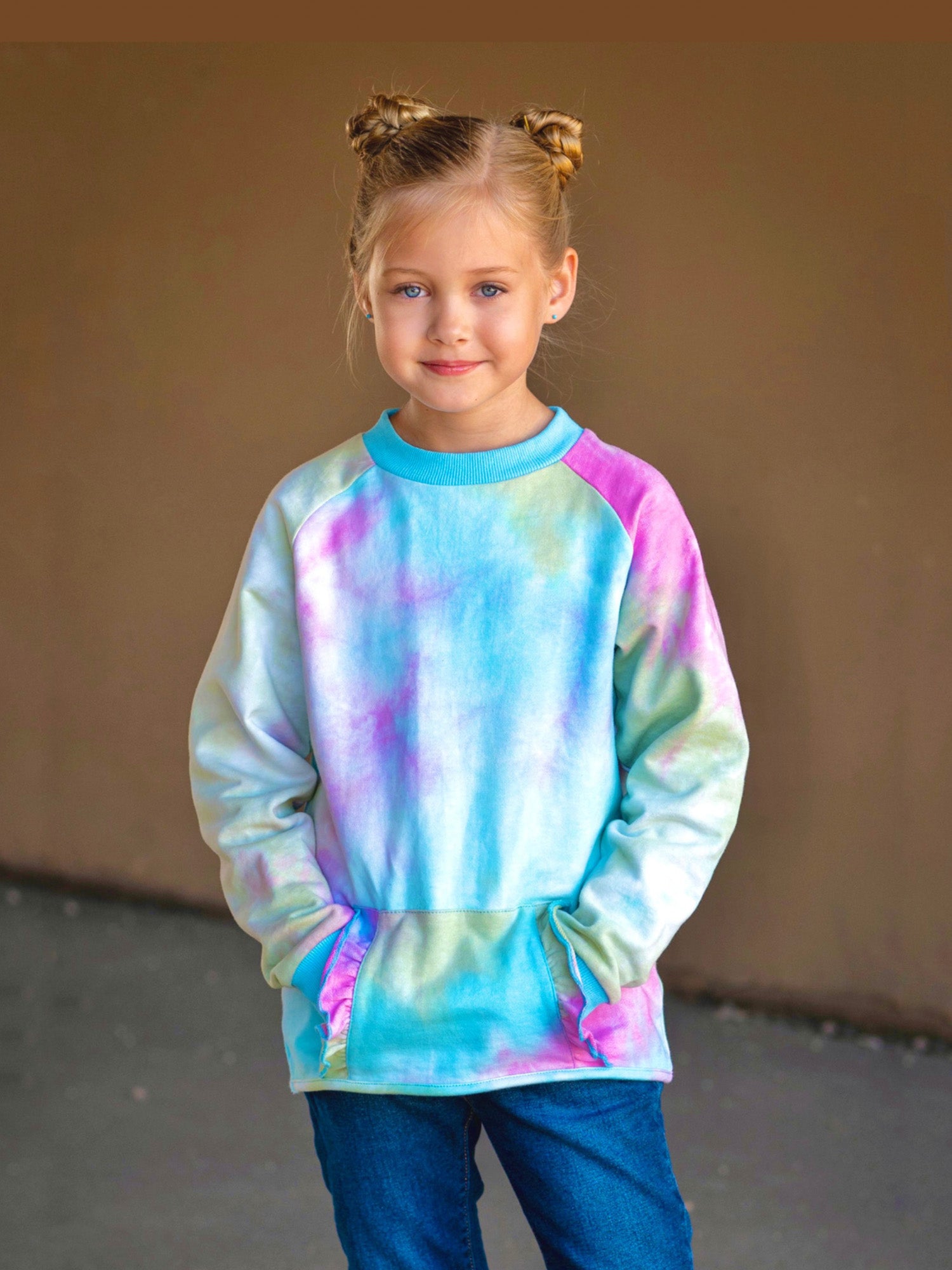 Tallula Cotton Ruffle Sweatshirt |  Cotton Candy Tie Dye | Limeapple