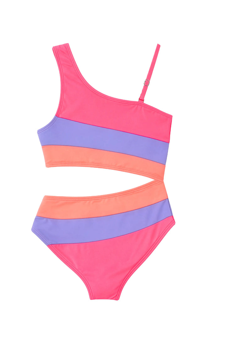Vivi Cutout Multicolor Stripe One Piece Swimsuit