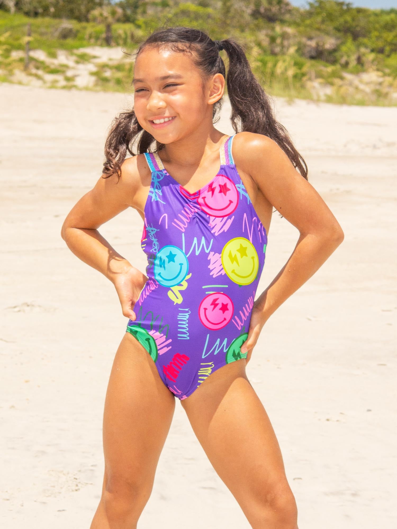 One Piece Printed Swimsuit with Elastic Band Strip (Birdie)