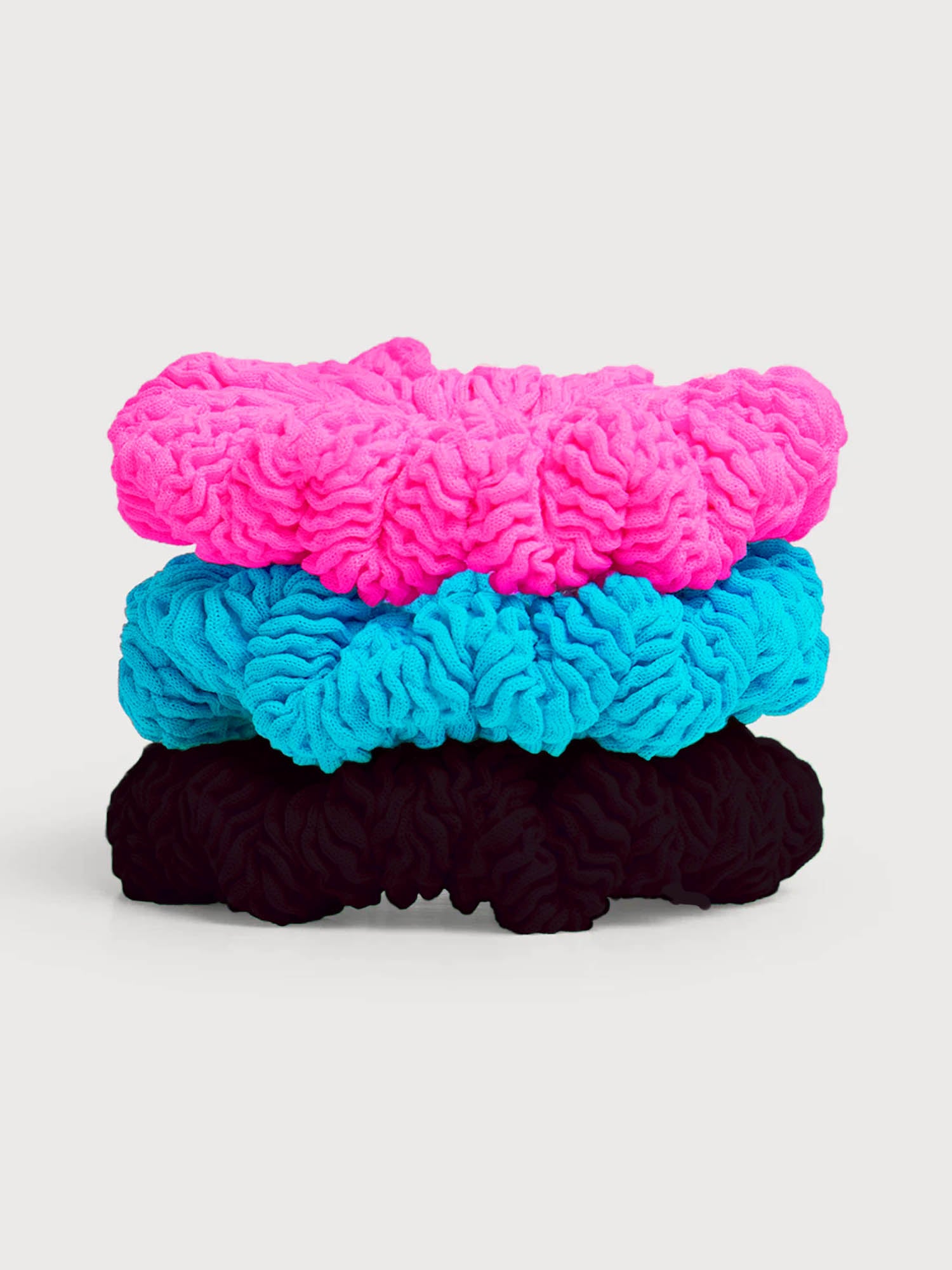 Crinkle Scrunchie Black, Blue, Hot Pink - 3 piece pack