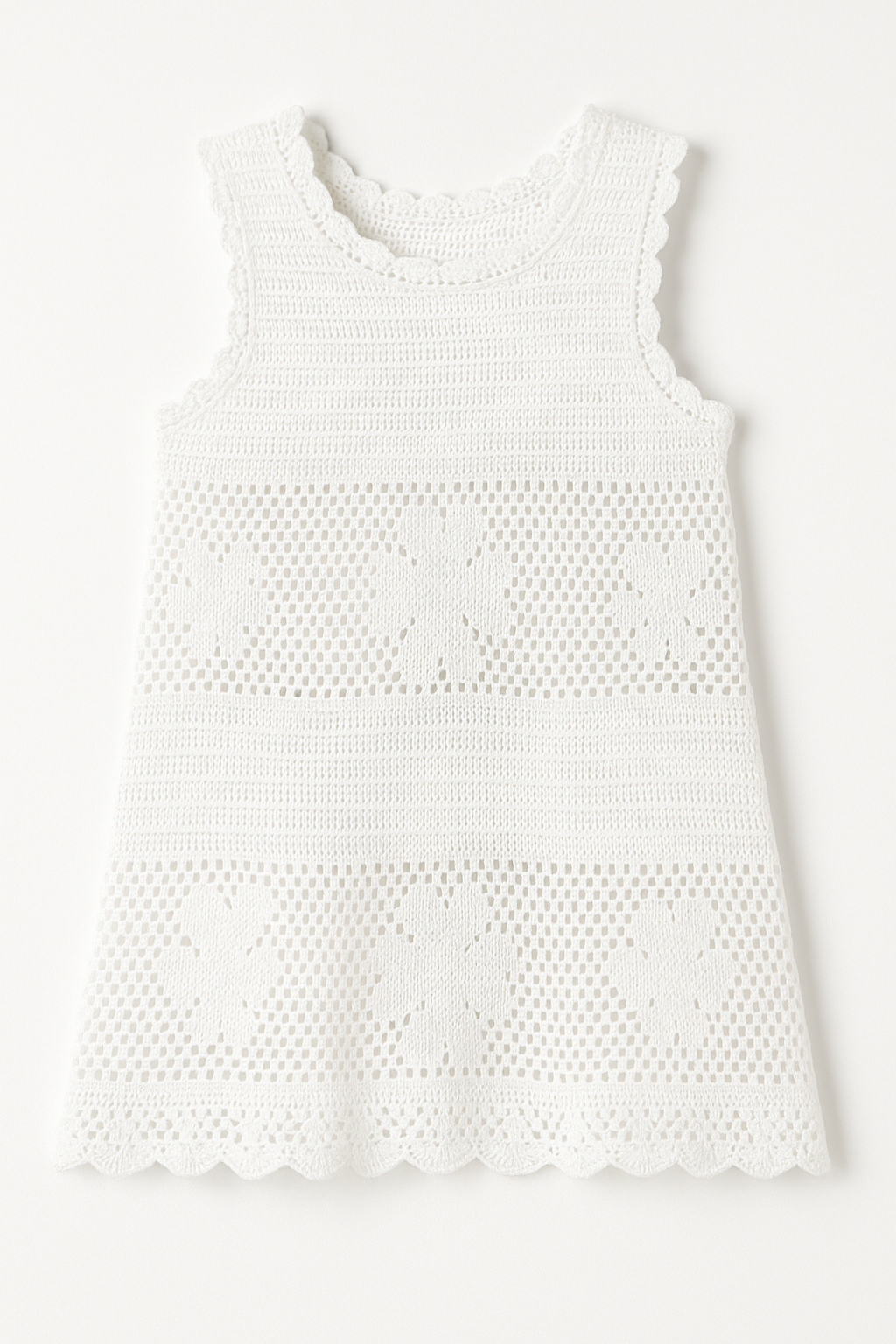 White knitted coverup dress on a white background
