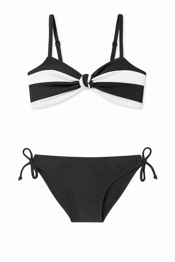 Black and white bikini set on a white background