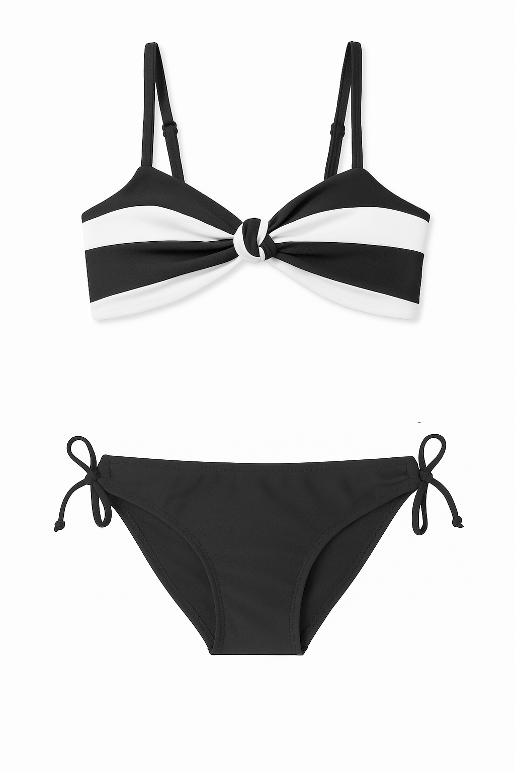 Black and white bikini set on a white background