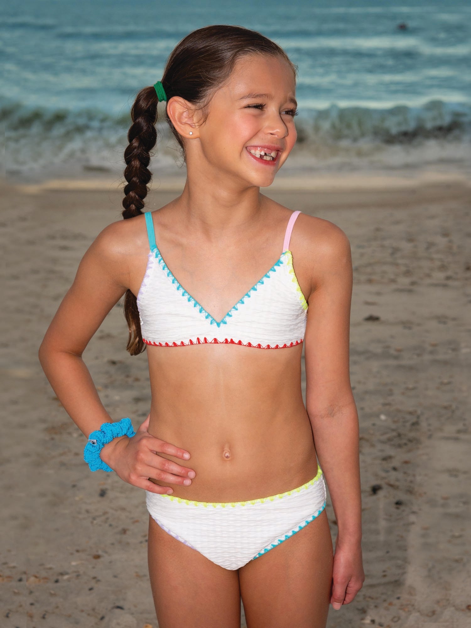 LARISSA-Textured fabric Bikini set, w/ emb trim