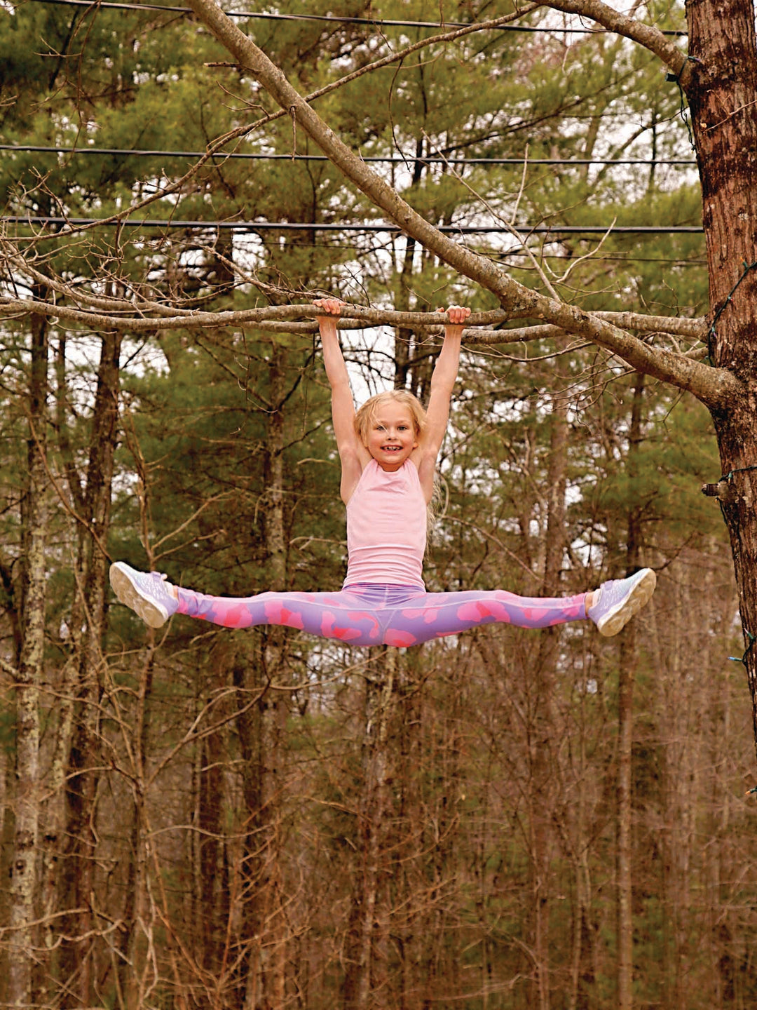 girls fuchsia printed activewear leggings