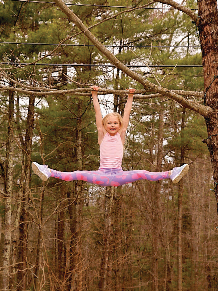 girls fuchsia printed activewear leggings