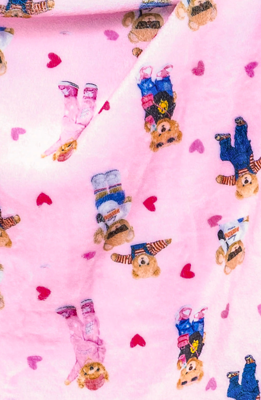 pink plush fabric with teddy bear print