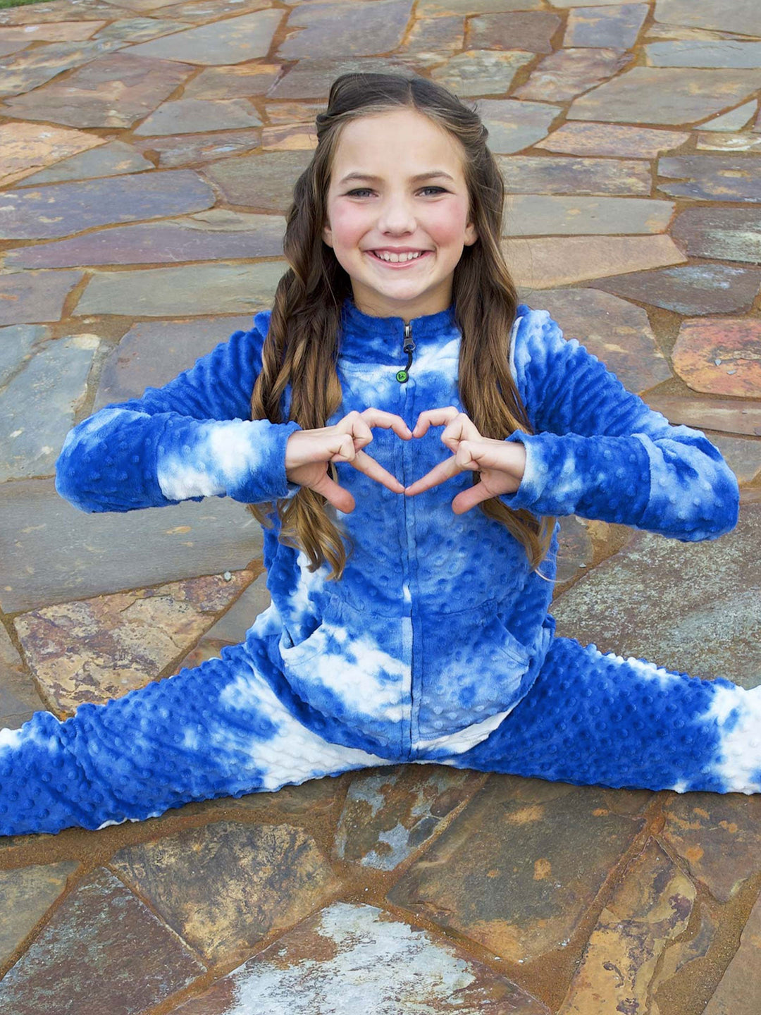 girls blue tie dye minky zip hoodie and jogger pant set