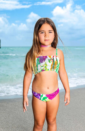 Zoe Tropical Printed Smocked Bikini Swimsuit