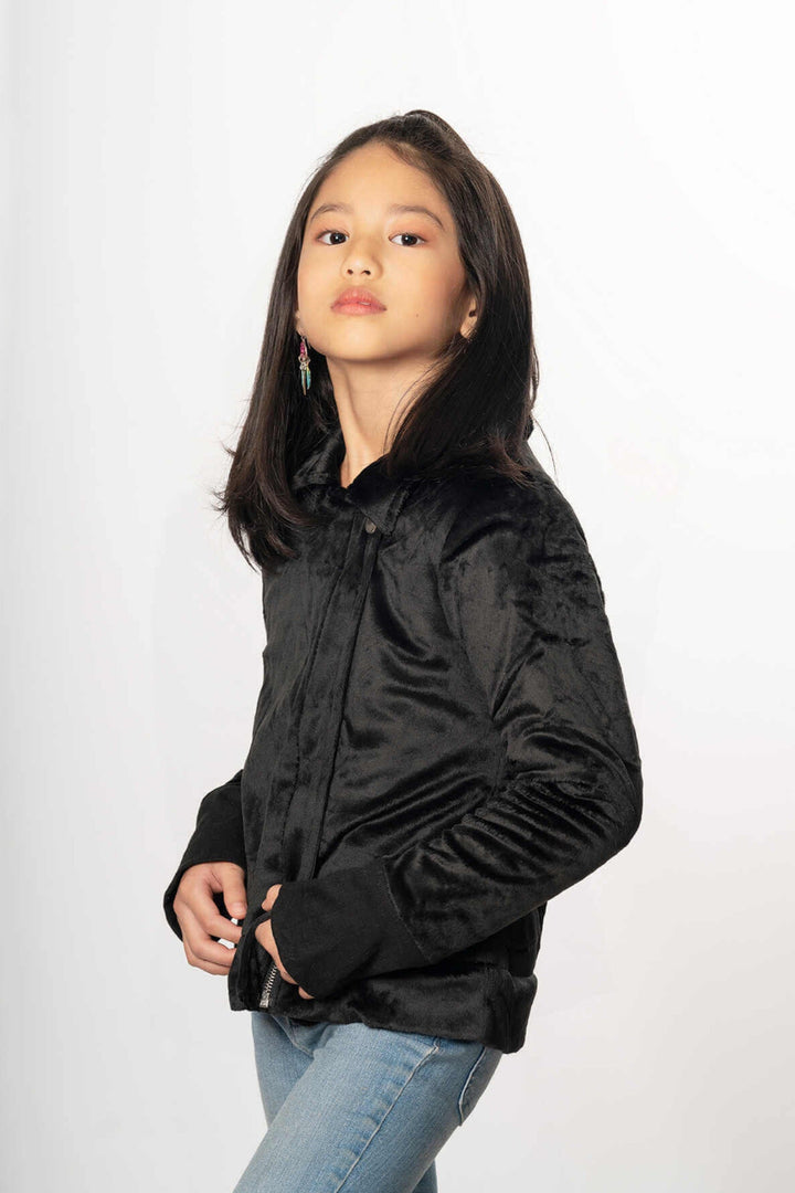 girls black minky moto jacket