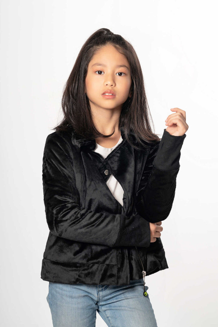 girls black minky moto jacket