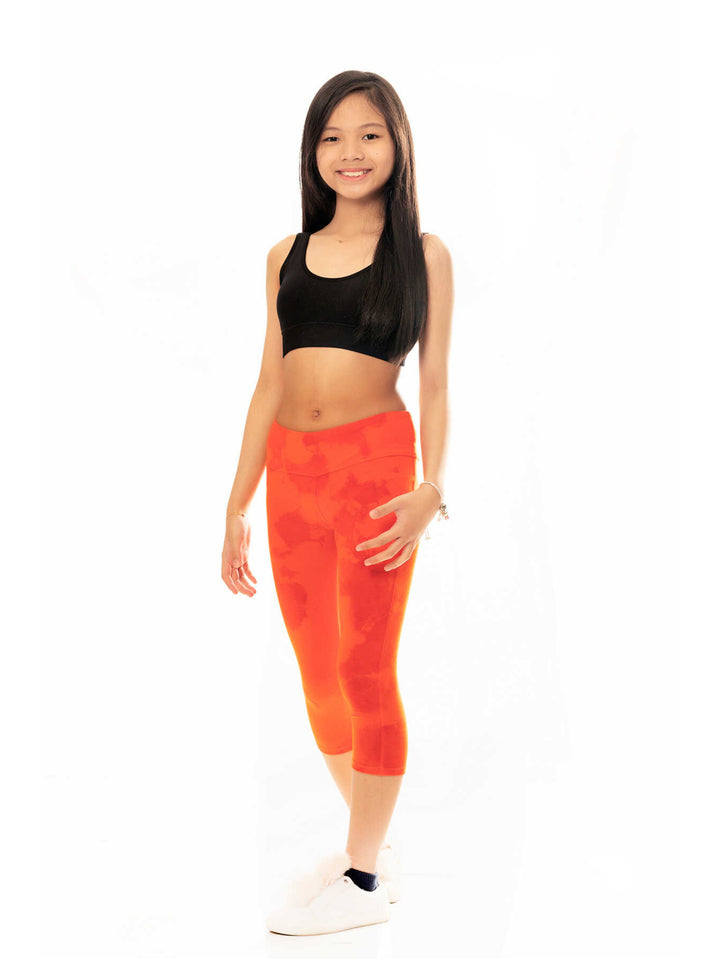 girls orange tie dye capri leggings