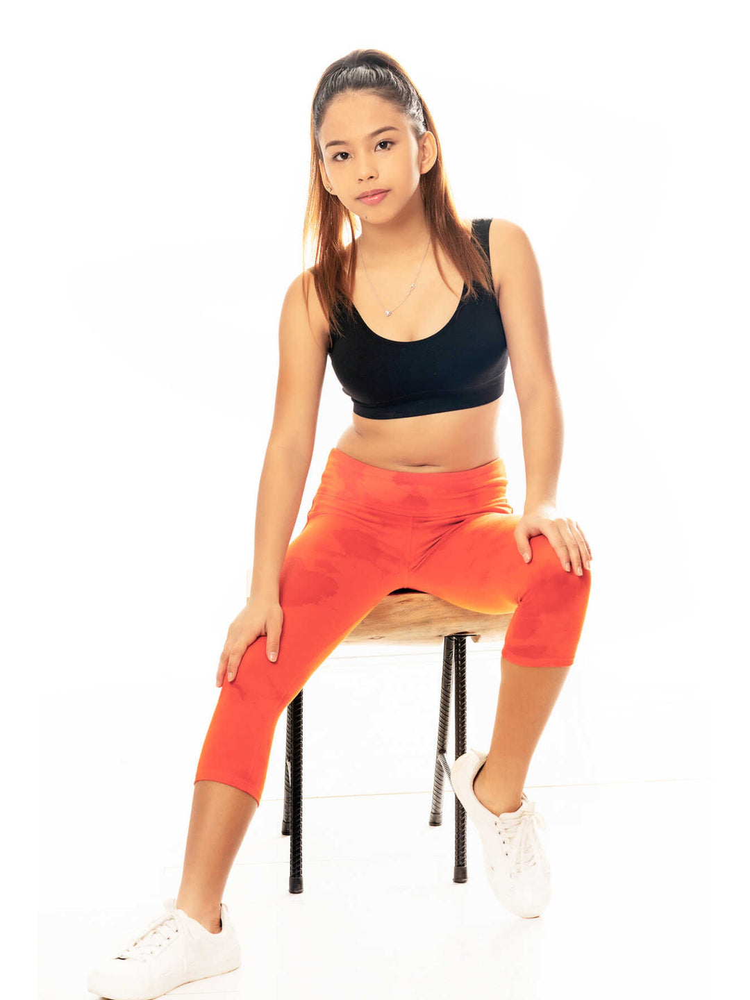 girls orange tie dye capri leggings