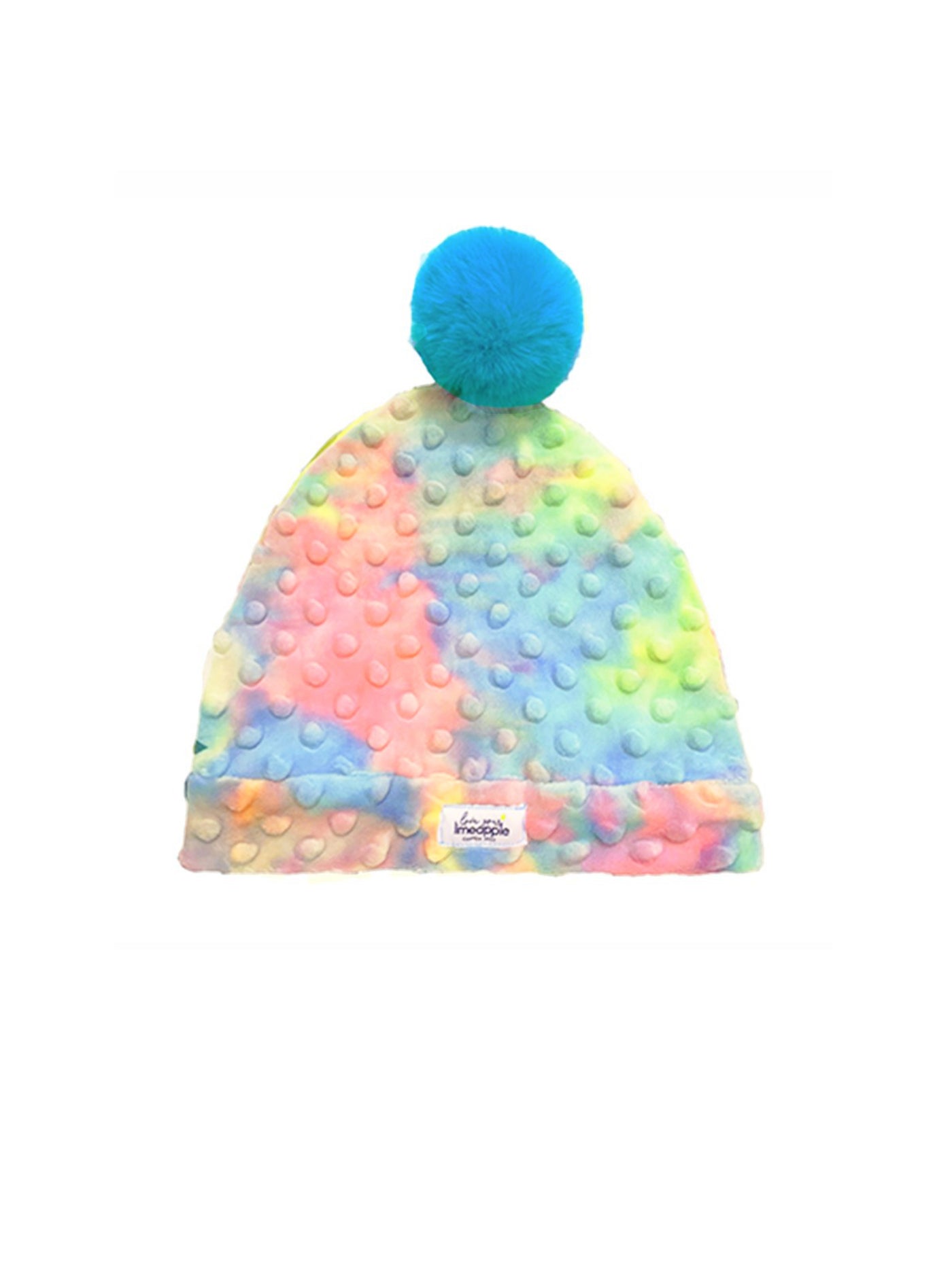 Minky Dot Bubble Beanie with Puff | Cotton Candy Tie Dye | Limeapple