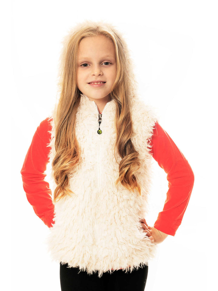 girls cream faux fur vest