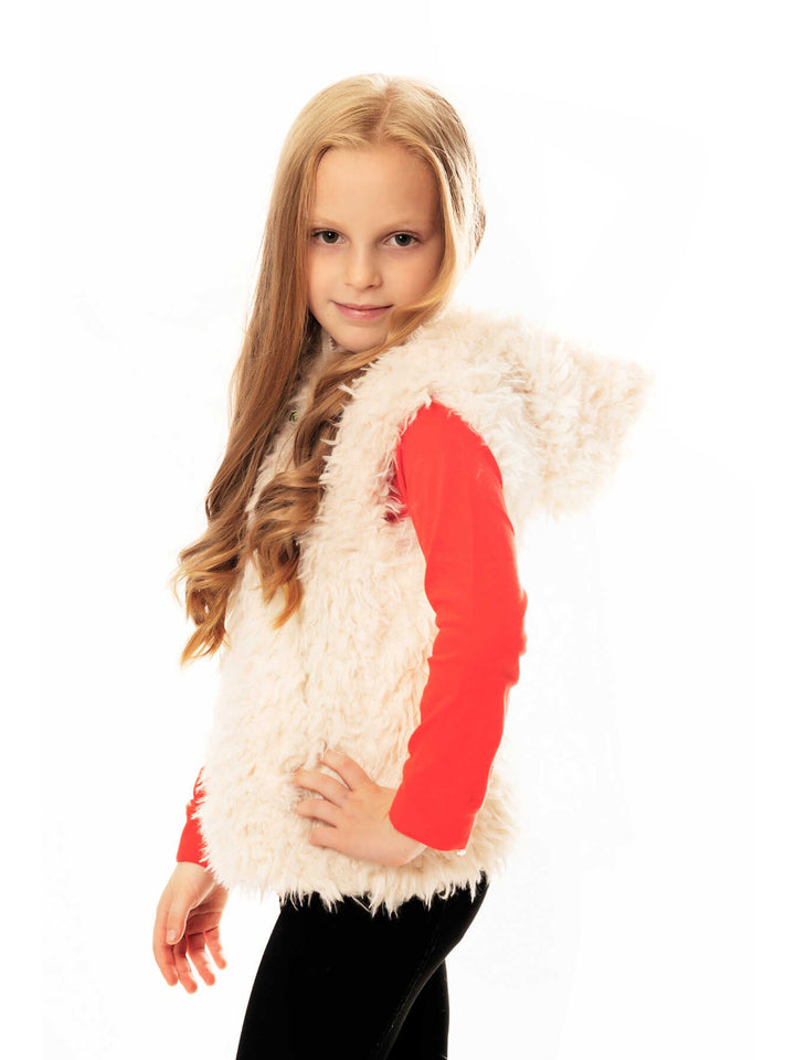 girls cream faux fur vest