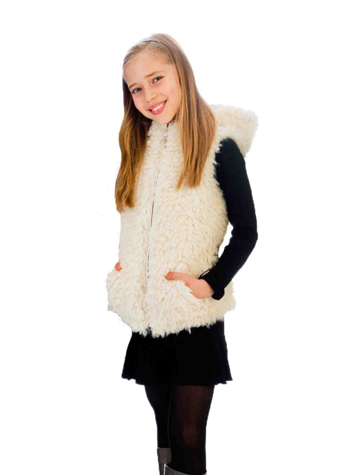 girls cream faux fur vest