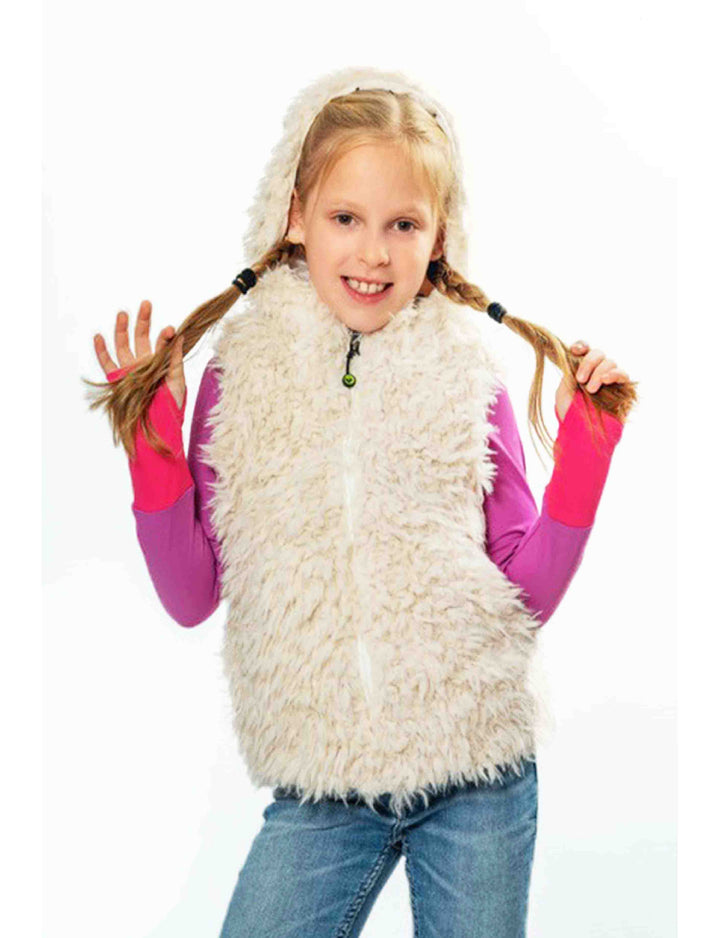girls cream faux fur vest