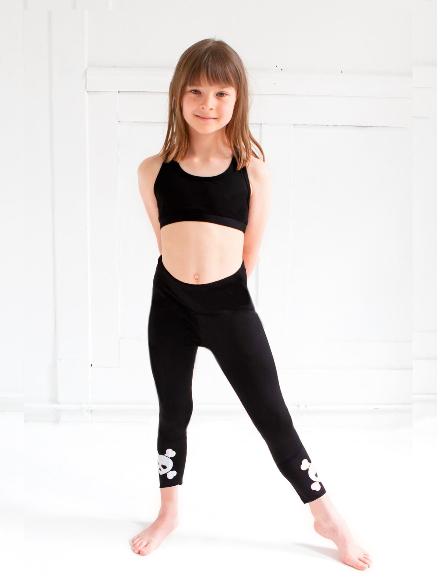 Girls Black Capri Leggings, Kids Yoga Pants