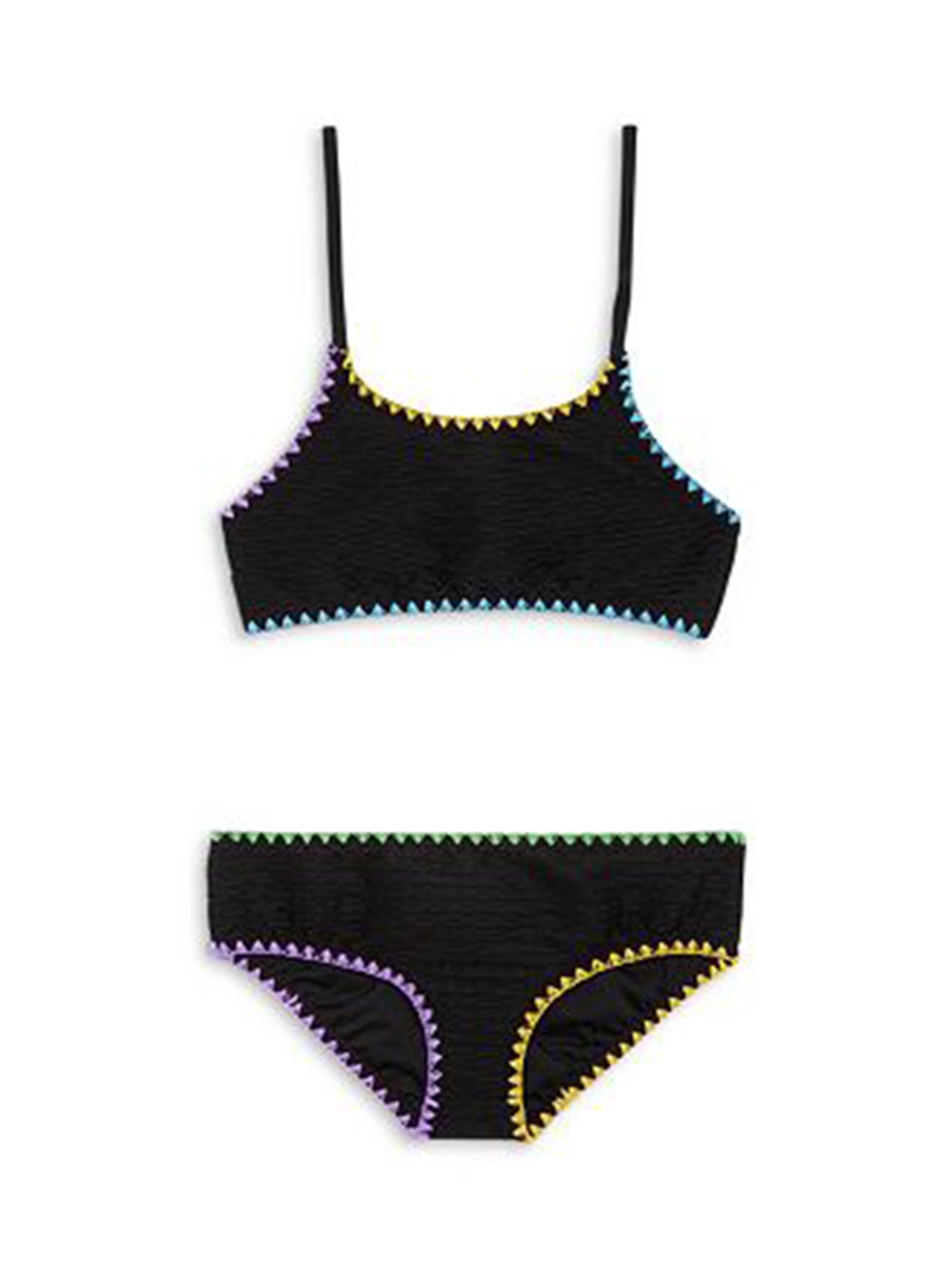 MEJIA - Embroidered Textured Black Bikini | Limeapple