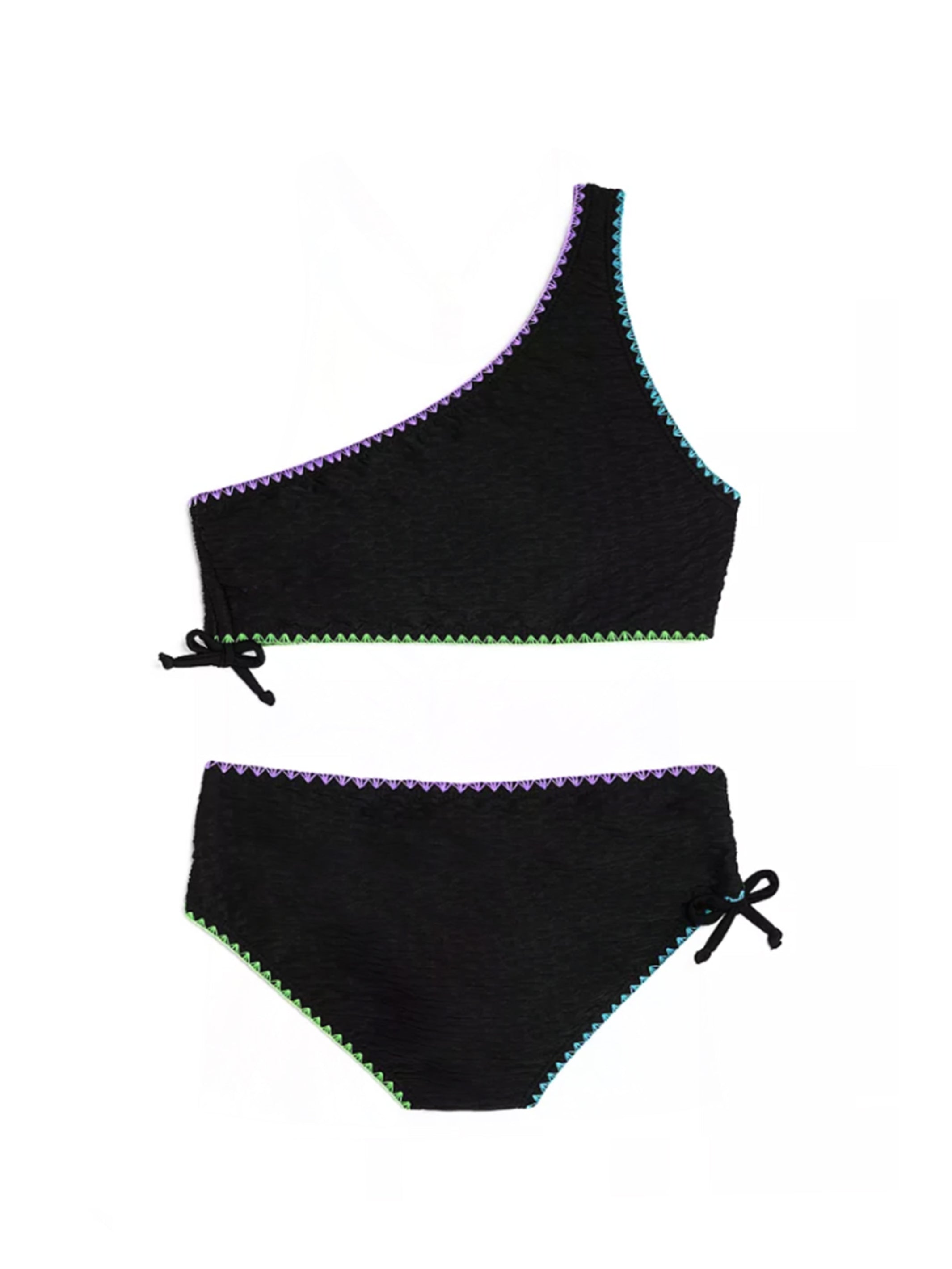 Rivika - Black Textured One Shoulder Bikini | Limeapple
