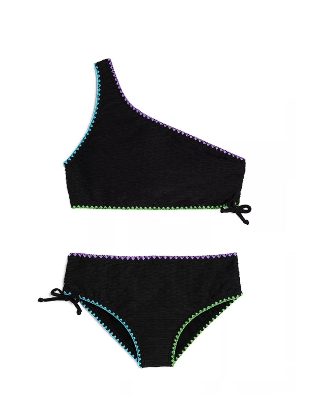 Rivika - Black Textured One Shoulder Bikini | Limeapple