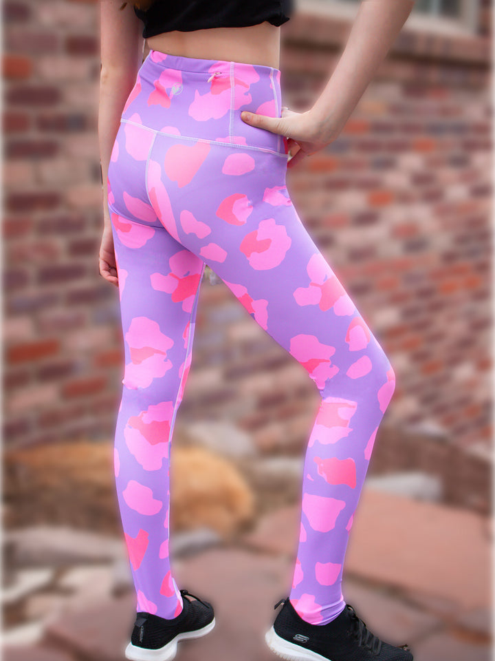 girls fuchsia printed activewear leggings